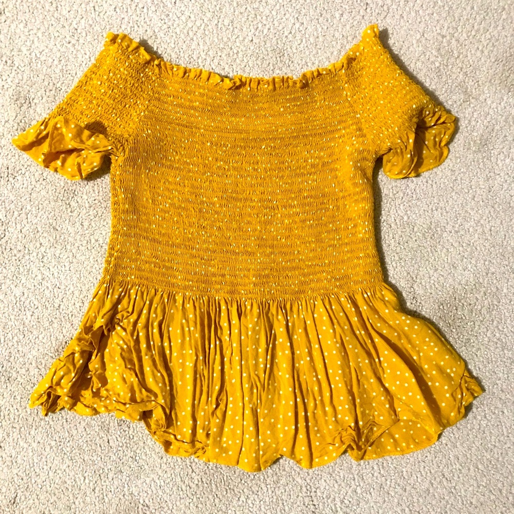 Japna juniors gold smocked top with white polka dots